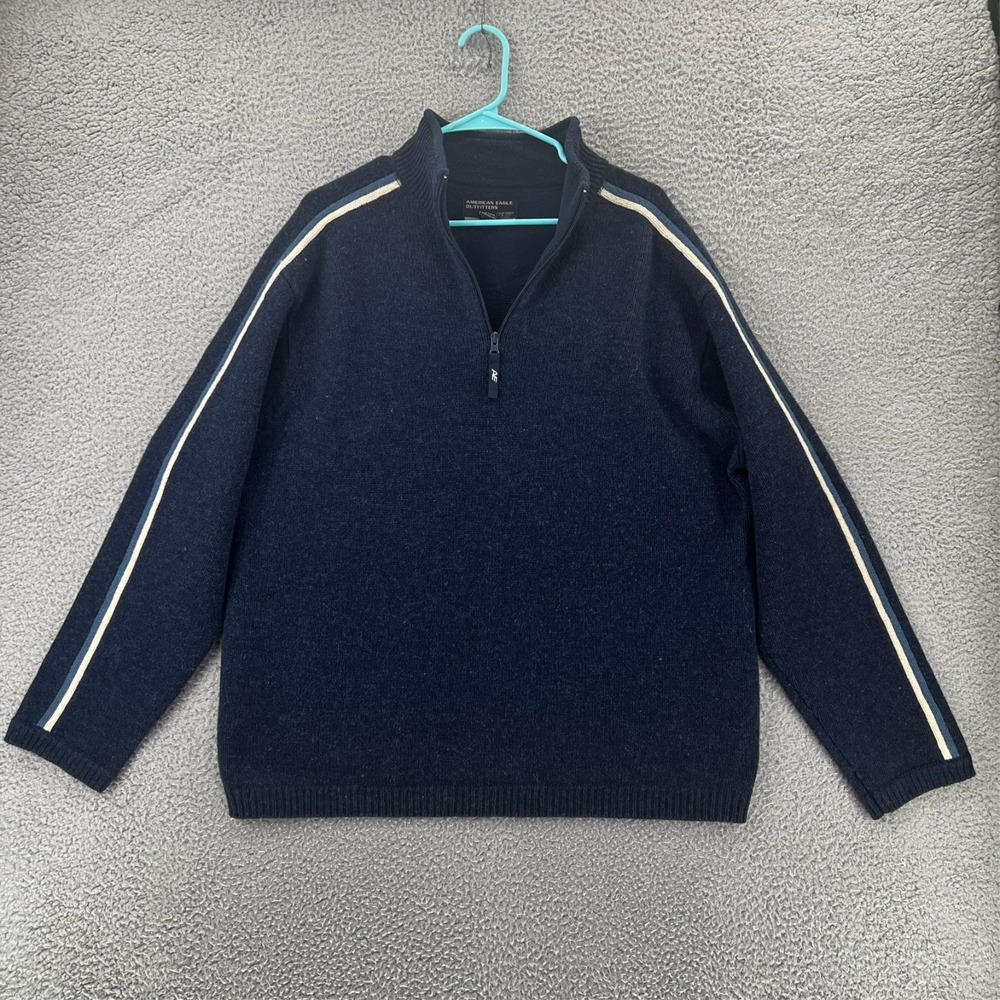 VTG 90s American Eagle Outfitters 1/4 Zip Lambswool‎ Sweater Men XL Blue Preppy